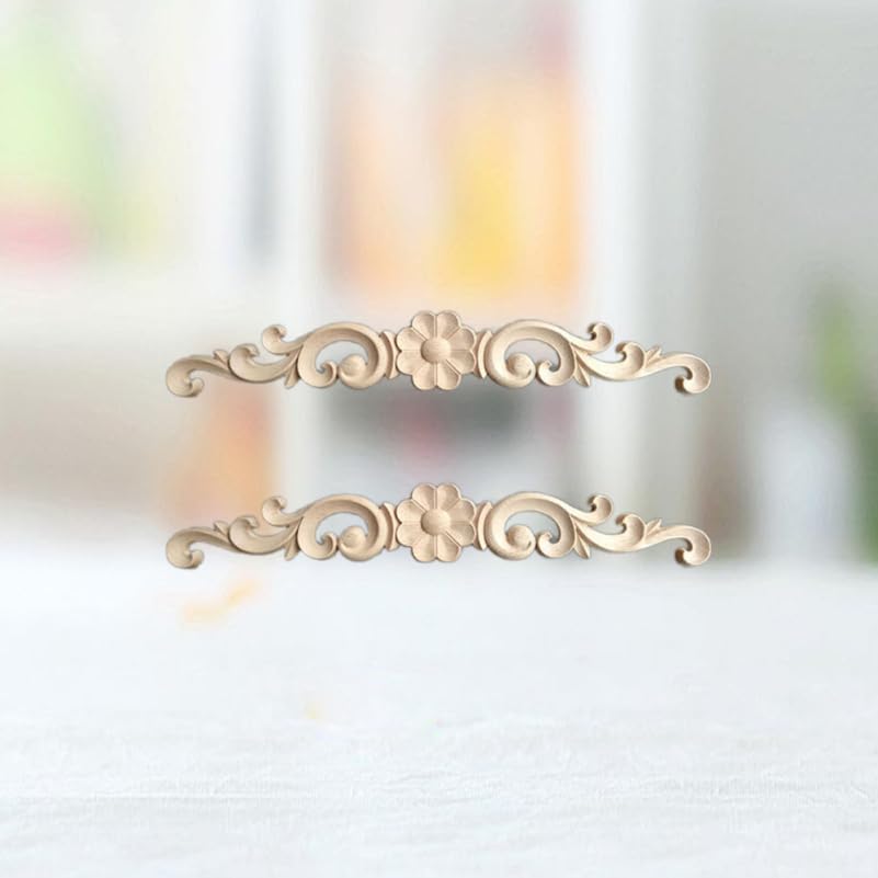 Miniatura 9 de Ciieeo Cabezal de puerta con apliques de madera maciza, 2 piezas, tallado, onlay, marcos de puerta de gabinete, sin pintar, 15.74 x 2.16 x 0.31