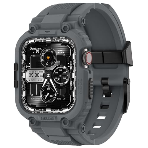 Image of amBand Compatible with Apple Watch Series 9 /8 /7 /6 /5 /4 & SE 3 /2 /1 41mm /40mm Band Case for Men, M1 Sport Rugged Case with Strap Military Protective Cover Bumper for iWatch 41 /40 mm 38mm - Gray