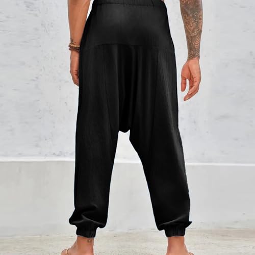 Harem Pants for Men Baggy Style Low Crotch Yoga Pants Elastic Waist Drawstring Ankle Length Loose Fit Beach Pants4