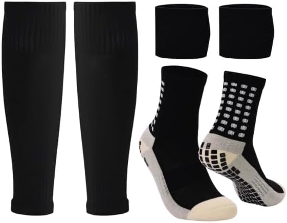 Grip Socks Soccer with Leg Sleeves | Anti-Slip Performance Socks for Men & Women | Includes Shin Guard Straps for Secure Fit