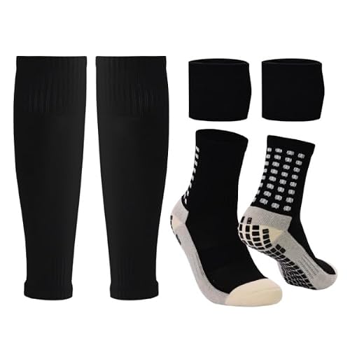 The Grip Sock Grip Socks Soccer with Leg Sleeves | Anti-Slip Performance Socks for Men & Women | Includes Shin Guard Straps for Secure Fit Black
