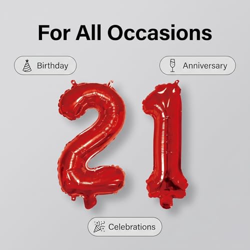 Image of Number 10 Balloon Foil Mylar Balloons for Birthday Party Decoration (Red, 16 Inch)