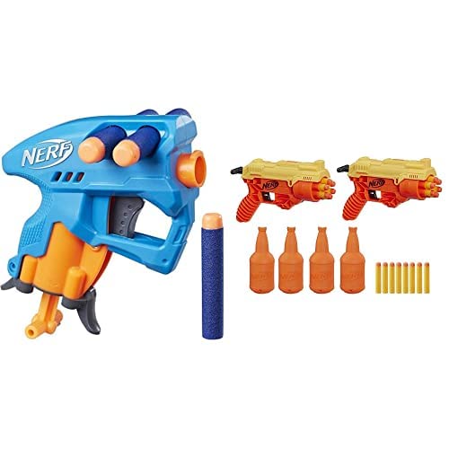 Image of Nerf NanoFire Blaster, Green Single-Shot Blaster with Dart Storage, Includes 3 Official Nerf Elite Darts, for Kids Ages 8 and up & Nerf Alpha Strike Cobra RC 6 Duel Blasters with Targetting Set