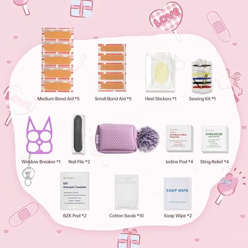 Image of Kitgo Mini First Aid Emergency Clutch Kit -Mother Day Gift Compact Safety Pouch Party Bag with 27 Essential Items for Girl Lady Mother Wife Nurse for Girl Lady Mother Wife Nurse