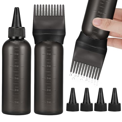 Pimoys Hair Oil Applicator Bottles Dye Brush for Women Scalp, Hair Color Products Things with Root Comb Hair Dye Tools, Black 2 Pack