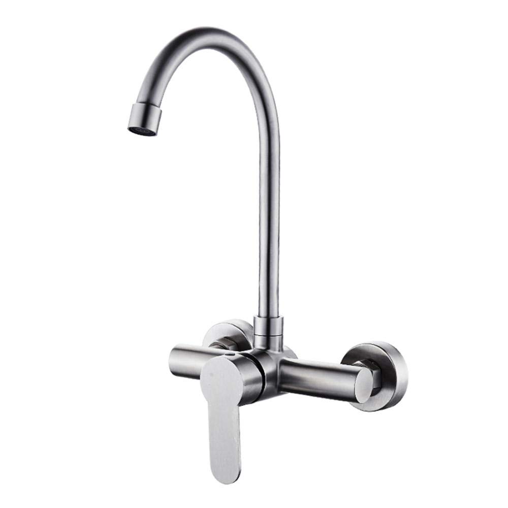 Robinet de cuisine mural inox 304 mitigeur eau chaude froide double trou évier piscine à laver