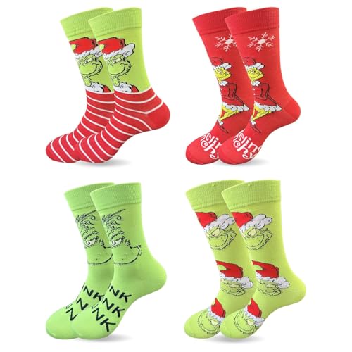 Snyvpra 4 Paar Weihnachtssocken Damen 36-44, Anime-Muster...