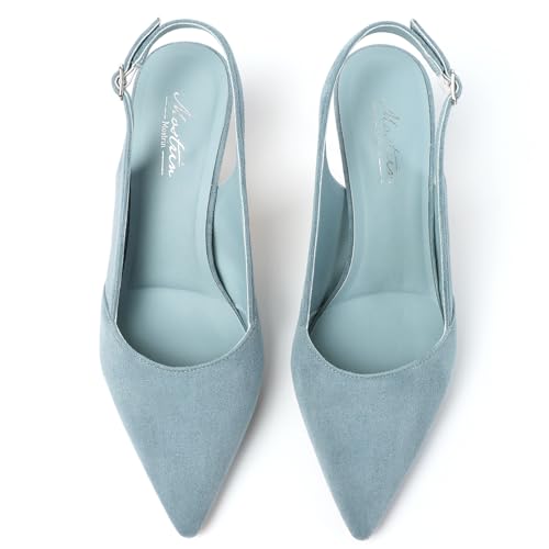 Image of Mostrin Kitten Heels for Women Slingback Pointed Closed Toe Heels Women's Pumps Shoes for Wedding, Party, Commuting