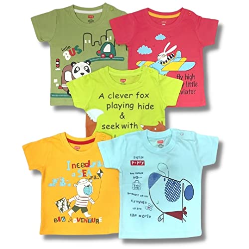 Image of LuvLap Baby Boys Regular Fit 100% Cotton Half Sleeve Boys T-Shirt Pack of 5