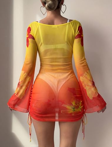 Image of ZAFUL Womens Swimsuit Cover Up Dress Off Shoulder Hollow Coverup Bathing Suit Mesh Swim Beach Dress