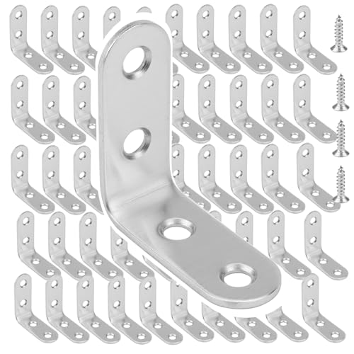ZOENHOU 50 PCS 40 x 40mm L Shaped Brackets, Stainless Steel Corner Braces with 200 Screws