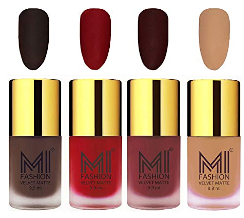 Image of MI Fashion Matte Nail Polish Set Multicolor Coffee, Tomato Red, Maroon and Nude Colors of 4 Pcs 9.9ml each (Pack of 2)