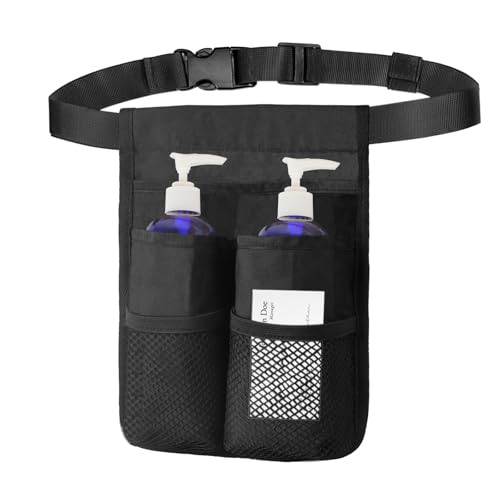 Massage Bottle Holster with Multiple Pockets Design Machine Washable Massage Lotion Holster with Air Mesh Heavy Duty Adjustable Strap and Durable Lotion Oil Waist Belt for Massage Therapist(Only Bag)