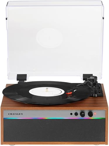 Crosley CR6048A-WA Strobe Bluetooth Vinyl Record Player with Music Sync Color Changing LED Lights, Walnut - Les Beatles, Paul McCartney, John Lennon, RIngo Starr, George Harrison Crosley CR6048A-WA Strobe Bluetooth Vinyl Record Player with Music Sync Color Changing LED Lights, Walnut