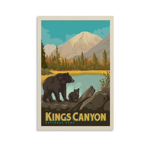 SYKL Kings Canyon National Park Bears Vintage-Dekoration für Reise, Wohnzimmer, modern, ästhetisch, Wandkunst, Geschenk für Freunde, Bett, ungerahmt, 20 x 30 cm