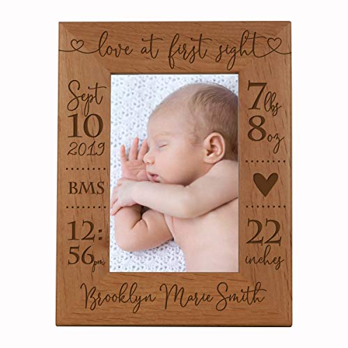 LifeSong Milestones Personalized Baby Frames Boys and Girls Birth Announcement Photo Frames Nursery or Bedroom - Newborn Frames Hold 4” x 6” Photo - Measures 6.5” x 8.5” (Love at First Sight)