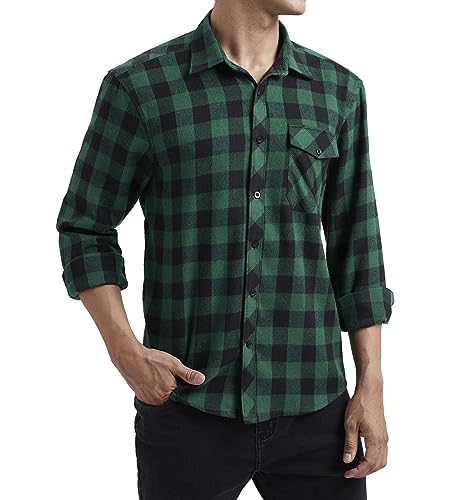 HISDERN Men's Long Sleeve Casual Plaid Flannel Shirt Checked Tartan Button Down Shirts for Men Green 3XL