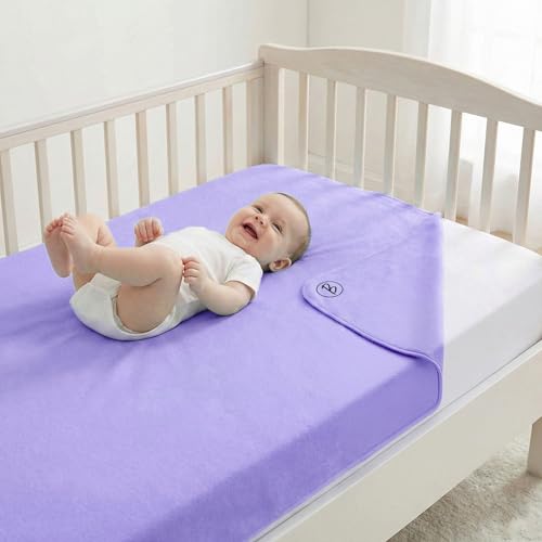Image of Btag Baby Waterproof, Super Soft Fast Drying Mattress Protector | Extra Absorbent, Anti-Itching Sheet for New Born,Toddler (Size 140x210 cm, Pack of 1, Violet)