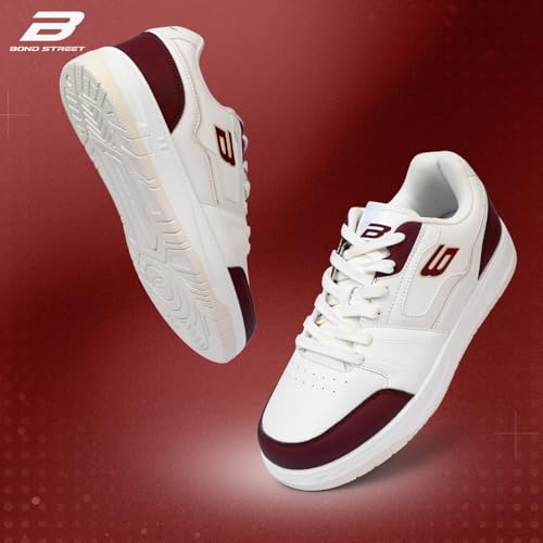 Image of Bond Street Men's White & Beige PU Casual Sneakers | Stylish Lace-Up Shoes for Men | Lightweight Footwear | Comfortable & Durable PVC Sole Sneakers