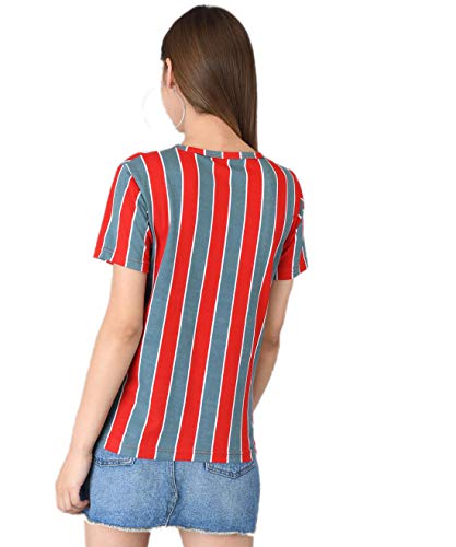 Image of KOTTY Red Striped Cotton Women T-Shirt