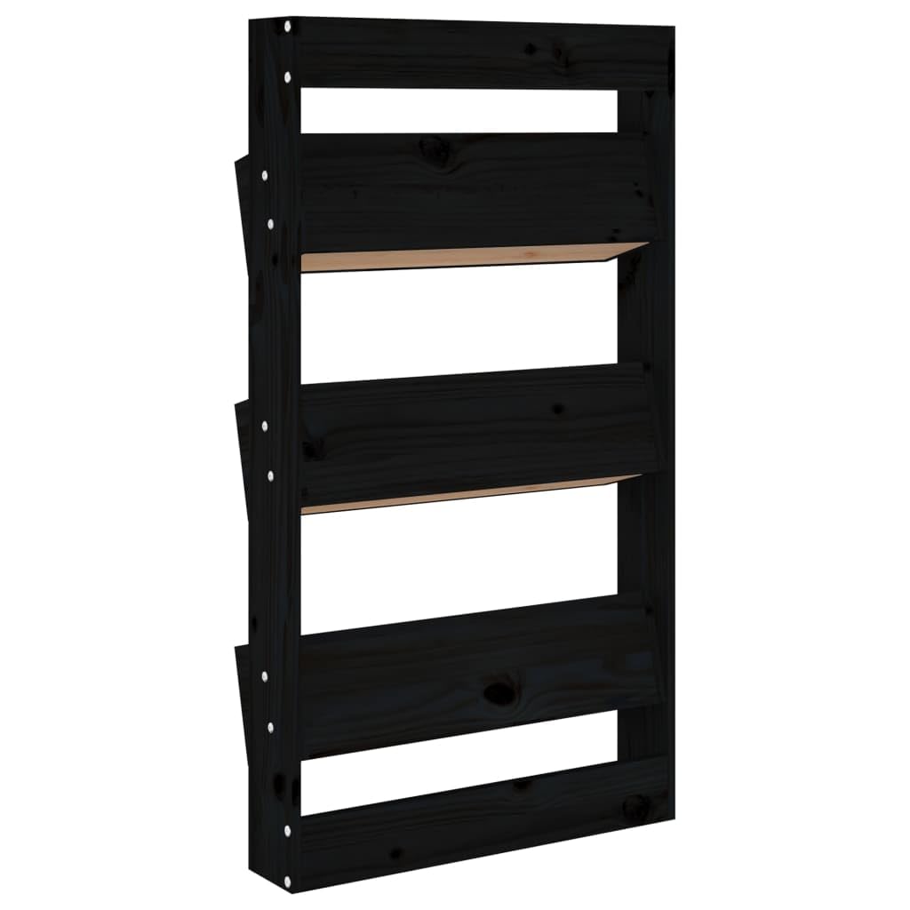Wand-Pflanzkübel 3 Fächer 60x18,5x110 cm Schwarz Massives Kiefernholz Vertikaler Blumentopf für Balkon Garten und Terrasse Robustes Design mit Große Pflanzfläche