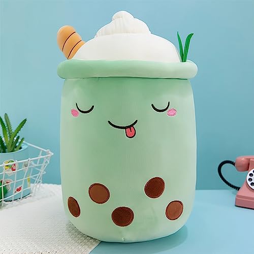 Bobomon Bubble Tea Kuscheltier PlüSchtier XXL SüßE Kissen, Kawaii Bubble Tea Cup Plushie Stofftier Boba Teetasse PlüSch Spielzeug Deko (Grün, 23cm)