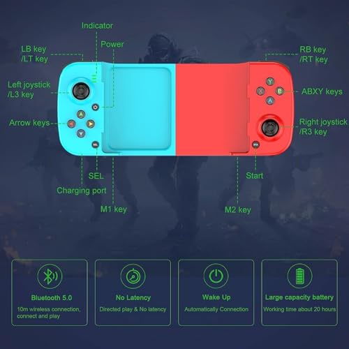 Gamepad para Celular - Controle Sem Fio Bluetooth - Compatível com Android e iOS - Recarregável via