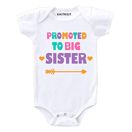 KNITROOTSibling Love Theme, Onesies, Unisex Kids Baby Cotton White Romper, Half Sleeve Sleepsuit, Bodysuit, Promoted To Be Big Sister, 0-12 Months, Infant Cloth for Boys & Girls