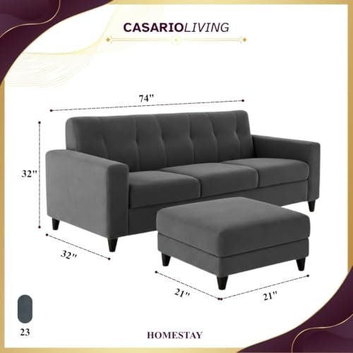 Image of Homeboy 4 Seater L Shape Sofa Set with Movable Ottoman | Flexible Left or Right Layout | Luxe Velvet Suede Fabric | Comfortable Seating | Modern Sofa for Living Room -Dark Grey Color