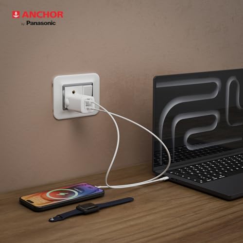 Image of Anchor by Panasonic Type C Dual Port 65W GaN Fast Wall Charger, Compact Travel Adapter with Short Circuit Protection, High Speed Charging for Samsung, iPhone, Headphone, Camera, Laptop