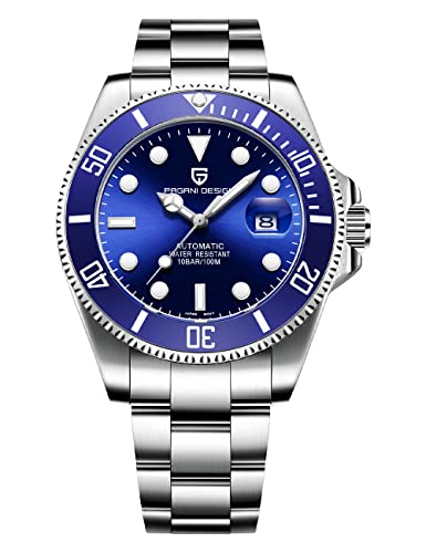 Watches for Men Pagani Design 42MM Automatic Watch NH35 Mechanical Stainless Steel Waterproof Diving WatchSilver Blue