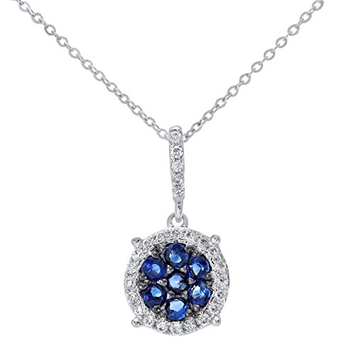 Naava or blanc 9 carats-Diamant 0,25 carat rond et pendentif avec saphir Chaîne de 46 cm Cover