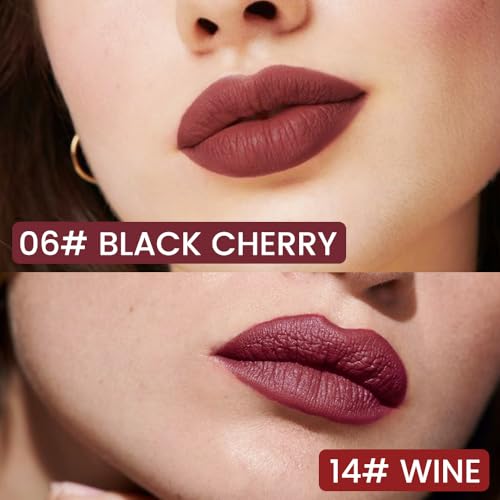 Image of 2Pcs Longwear Liquid Lip Liner Stain Marker Pen Set Long Lasting Waterproof, Black Cherry Wine Red Matte Permanent 24 Hour Lip Liner and Lipstick Combo, Color Stay Lipliner All Day Lips Stain peel off