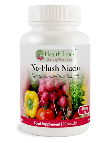 No-Flush Niacin 490mg x 90 Capsules, Nicotinamide/Niacinamide - Flush Free Form of Vitamin B3/Niacin,Magnesium Stearate Free & No Nasty Additives, Vegan, Made in Wales