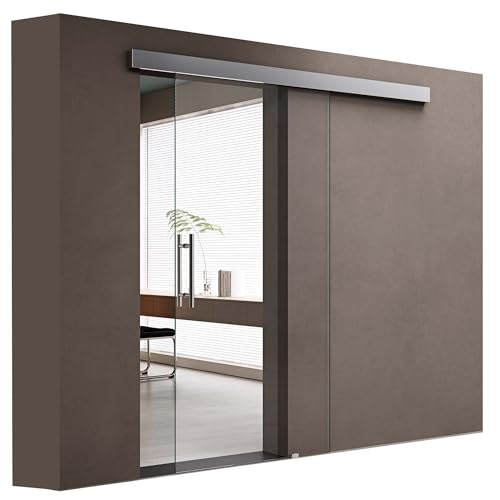 doporro Porta Scorrevole in Vetro 102.5x205cm, Porte Scorrevoli con Sistema Softclose in Vetro Trasparente con Maniglia Per Asta per Bagno Cucina Studio Ufficio, Amalfi TS20-1025SC KMG