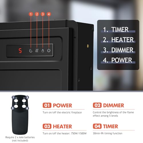Image of Giantex 18 inch Electric Fireplace Insert Heater, Wall Recessed /Mounted Fire Places Electric Fireplace with Remote, 2 Modes Heat, 9H Timer, 5 Brightness, 750 /1500W Freestanding Fireplace