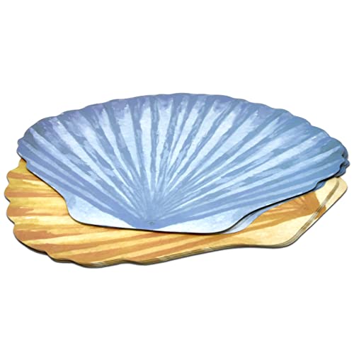Paper Beach Seashell Place Mats 50 Pack Disposable Coastal Scallop Sea Shell Shaped Chargers Table Mat Double Sided Beige And Blue 13" X 15" For Summer Tropical Nautical Pool Dinner Table Party Decor #TOP6