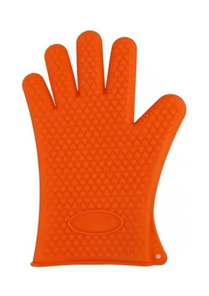 Gants de Cuisine Gants en Silicone À Cinq Doigts Épaissi Anti-dérapant Anti-brûlure Isolation Thermique Four À Micro-Ondes Haute Température, 2 Pièces Manique(Oranje)