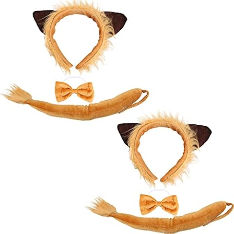SGBETTER 6 Pieces Lion Costume Set Lion Ears Headband Lion Tail Bowtie Kit Brown Animal Costume for Halloween Cosplay Lion Theme Party Favors Cover