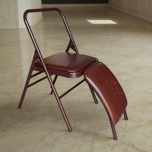 Image of Streetup India Iyengar Yoga Chair with Lumbar Back Support Backless /Meditation Chair for Yoga|Brown (Brown Leather Seat)