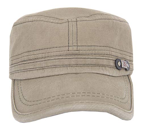 Image of QZUnique Adjustable Flat Top Cap Solid Brim Army Cadet Style Military Hat