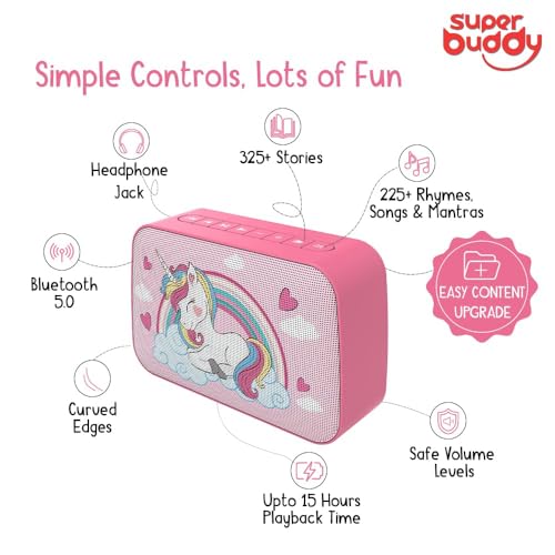 Image of TARBULL SuperBuddy Kids Screen Free Audio Speaker, 550+ Stories, Rhymes & Mantras Preloaded, Musical Toy with Content Upgrade & Bluetooth, Birthday Gift for Boys & Girls 3 to 10 Years (Unicorn)