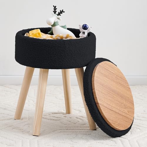 Mxfurhawa Storage Ottoman Foot Stool Linen Round Vanity Stool Tray ...