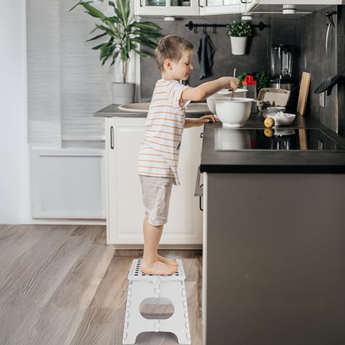Image of Delxo Folding Step Stool,11 Inch Non-Slip Foldable Step Stools for Kids and Adults,Portable Foldable Step Stool Lightweight Small Folding Stool with Handle for Kitchen Bathroom in White,1 Pack