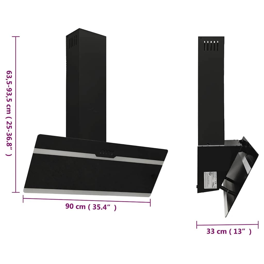 vidaXL Campana extractora de pared, 90 cm, de acero y cristal templado negro