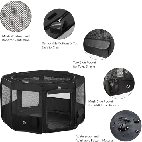 DONORO Dog Playpen Portable Pet Play Pens for Small Dog/Cat/Rabbit/Chicks, Cat Playpen Indoor/Outdoor with Carring Case, Removable Zipper Top and Bottom (Black, Small (29"x29"x15"), 8) - Image 3