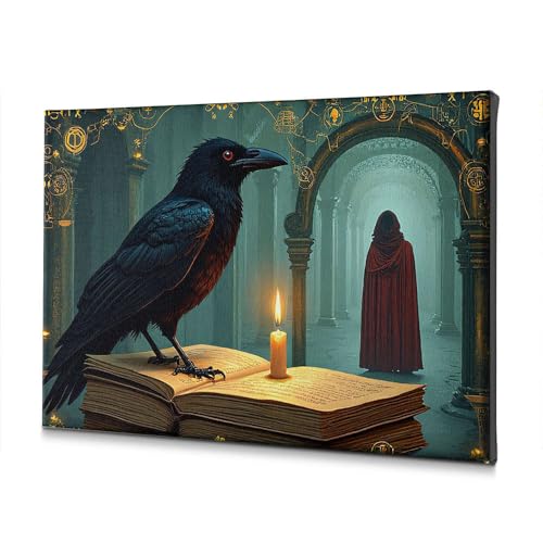 Corbeau sur livres anciens décoration murale poétique et secrète