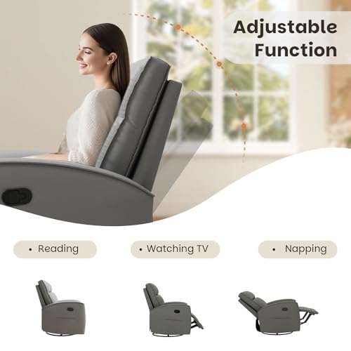 Sillón reclinable giratorio en gris con cuero sintético miniatura 5