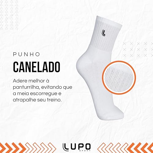 Lupo Kit 6 Pares de Meia Lupo Cano Médio Forro Atoalhado Punho Canelado Algodão Sport Original, 6 Br