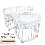 [page_title]-tweeto Babybett 7-in-1 KOMPLETT-SET - multifunktional erweiterbar inkl. 2 KOKOS-LATEX Matratzen MINI+MAXI (Weiss)